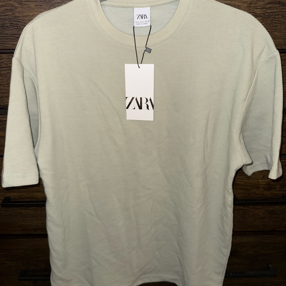 Zara Cream Short Sleeve Tee Versatile Crew Neck